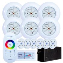 Kit 6 Refletores Led 6w RGB ABS e Comando para Iluminação Piscina Vinil