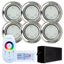 Kit 6 Refletores Led 6w RGB Inox S e Comando para Iluminação Piscina Kit 6 Refletores Led 6w RGB Inox S e Comando para Iluminação Piscina