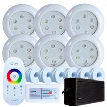 Kit 6 Refletores Led 9w RGB ABS e Comando para Iluminação Piscina Fibra