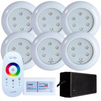 Kit 6 Refletores Led 9w RGB ABS e Comando para Iluminação Piscina