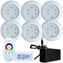 Kit 6 Refletores Led 9w RGB ABS e Comando para Iluminação Piscina