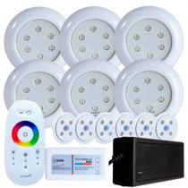 Kit 6 Refletores Led 9w RGB ABS e Comando para Iluminação Piscina Vinil Kit 6 Refletores Led 9w RGB ABS e Comando para Iluminação Piscina Vinil