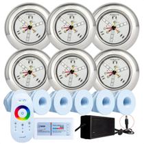 Kit 6 Refletores Led 9w RGB Inox S e Comando para Iluminação Piscina Fibra Kit 6 Refletores Led 9w RGB Inox S e Comando para Iluminação Piscina Fibra