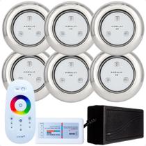Kit 6 Refletores Led 9w RGB Inox S e Comando para Iluminação Piscina Kit 6 Refletores Led 9w RGB Inox S e Comando para Iluminação Piscina