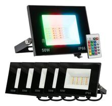 Kit 6 Refletores Led RGB 50w Bivolt Colorido com Controle Prova D'água