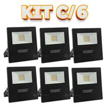 Kit 6 Refletores Taschibra TR LED 10 Slim 10W Preto