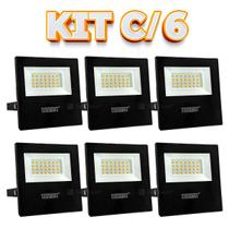 Kit 6 Refletores Taschibra TR LED 30 Slim 30W Preto