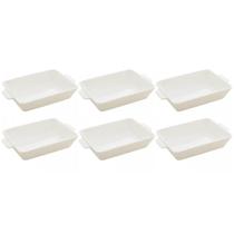 Kit 6 Refratários 23,5x15x5cm Travessa Porcelana Branca com