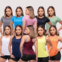 Kit 6 Regatas + 6 Camisetas Feminina Dry Fit Fitness-atacado