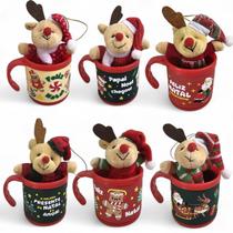 Kit 6 Renas Pelúcia Natal Com Roupinha E 6 Canecas 200ml