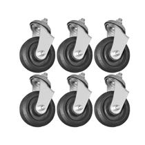 Kit 6 Rodas 100mm Ferro Borracha 4'' Pol Parafuso Giratória