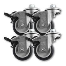 Kit 6 Rodinhas Cinza 2 Pol BP Com Freio com Placa Giratória