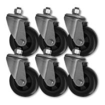 Kit 6 Rodinhas Cinza 3 Pol BP s/ freio c/ Parafuso Giratório