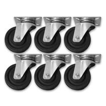 Kit 6 Rodinhas Cinza 5 Pol Borracha s freio c Placa Giratór Kit 6 Rodinhas Cinza 5 Pol Borracha s freio c Placa Giratór