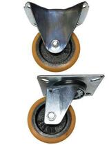 Kit 6 Rodizio Alumínio C/ Pu 3pol. Base(4 Giratorio +2 Fixo)