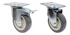 Kit 6 Rodizio Giratorio Placa 4pol. Pvc (2 C/ Freio + 4 Sem) Kit 6 Rodizio Giratorio Placa 4pol. Pvc (2 C/ Freio + 4 Sem)