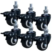 Kit 6 Rodízio Linha Black Parafuso 3/8" 41mm Com Freio Preto - Colson