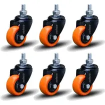 Kit 6 Rodízio Linha Black Parafuso 3/8" 41mm Sem Freio 180kg Laranja - Colson