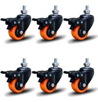 Kit 6 Rodízio Linha Black Parafuso 3/8" 50mm Com Freio 300kg Laranja - Colson