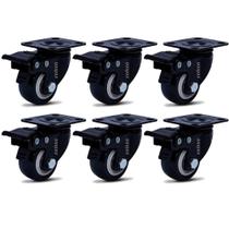 Kit 6 Rodízio Linha Black Placa 2" 50mm Com Freio Preto - Colson Kit 6 Rodízio Linha Black Placa 2" 50mm Com Freio Preto - Colson