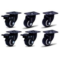 Kit 6 Rodízio Linha Black Placa 41mm Móveis 3 Com Freio 3 Sem Freio Placa 120kg Preto - Colson