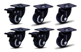 Kit 6 Rodízio Linha Black Placa 41mm Móveis 3 Com Freio 3 Sem Freio Placa 120kg Preto - Colson
