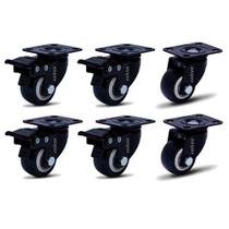 Kit 6 Rodízio Linha Black Placa 41mm Móveis 4 Com Freio 2 Sem Freio Placa 120kg Preto - Colson
