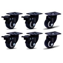 Kit 6 Rodízio Linha Black Placa 41mm Móveis 4 Com Freio 2 Sem Freio Placa 120kg Preto - Colson