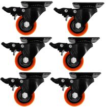 Kit 6 Rodízio PVC Laranja 1.5/8" 41mm Giratório com Freio - A09110-GF - Ajax Kit 6 Rodízio PVC Laranja 1.5/8" 41mm Giratório com Freio - A09110-GF - Ajax