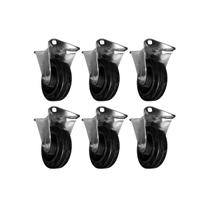 Kit 6 Rodízios 514 Ferro/Borracha Placa Fixa s Trava p 80Kg