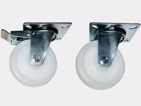 Kit 6 Rodizios Nylon 4pol. Placa Girat.(4 Com Freio + 2 Sem)