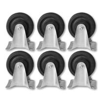 Kit 6 Rodízios Placa Fix s Trava p Móveis 5Pol Borracha 85Kg