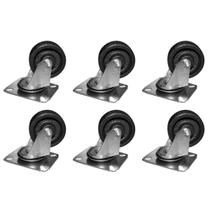 Kit 6 Rodízios s Trava c Placa Giratória Preta 3 Pol