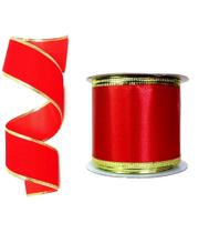 Kit 6 Rolo De Fita Decorativa Natal Aramada Vermelha Veludo 3,8cmx2,7m