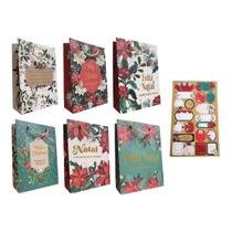 Kit 6 Sacolas de Natal + Cartela Adesivo Presente Natalino