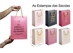 Kit 6 Sacolas de Presente Dia das Mães com Frases do coração