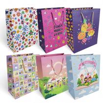 Kit 6 Sacolas de Presente Média Criança Meninas Festas 31cm Kit 6 Sacolas de Presente Média Criança Meninas Festas 31cm