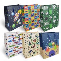 Kit 6 Sacolas de Presente Média Criança Menino Festa 31cm Kit 6 Sacolas de Presente Média Criança Menino Festa 31cm