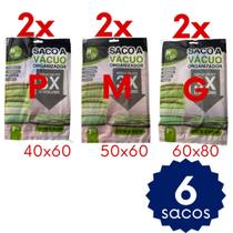 Kit 6 Sacos a Vácuo Vários Tamanhos Bomba Manual Organizador de Roupas e Viagem