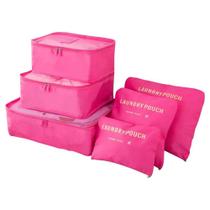 Kit 6 Sacos Bolsas Organizador Mala Roupas Bagagem Viagem Rosa 2