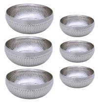 Kit 6 Saladeiras Tigela Bowl Inox Martelado 18 e 25cm