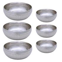 Kit 6 Saladeiras Tigela Bowl Inox Martelado 18 E 25Cm