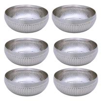Kit 6 Saladeiras Tigela Bowl Inox Martelado 25cm 3,5l