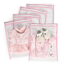 Kit 6 Saquinhos Saco Zíper Bebe Maternidade Organizador Rosa