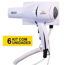 kit 6 Secador De Cabelo Gama Italy 2000w Ions Quente Frio Suporte Fixo Parede Banheiro Hotel Motel Pousada Academia Antifurto