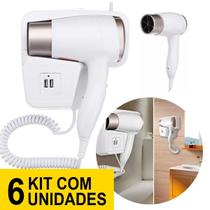 Kit 6 Secador De Cabelo Gold 2000w Ion Quente Frio Parede Hotel Academia Banheiro Anti Furto Desligamento Automático Kit 6 Secador De Cabelo Gold 2000w Ion Quente Frio Parede Hotel Academia Banheiro Anti Furto Desligamento Automático