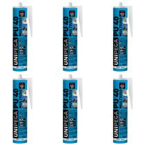 Kit 6 Selantes PU40 Unipega 360g Multiuso Vedação Branco