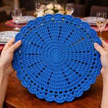 Kit 6 Sousplat Crochê Redondo Barbante Para Mesa De Jantar Azul