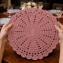 Kit 6 Sousplat Crochê Redondo Barbante Para Mesa De Jantar Rose
