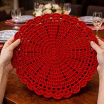 Kit 6 Sousplat Crochê Redondo Barbante Para Mesa De Jantar Vermelho